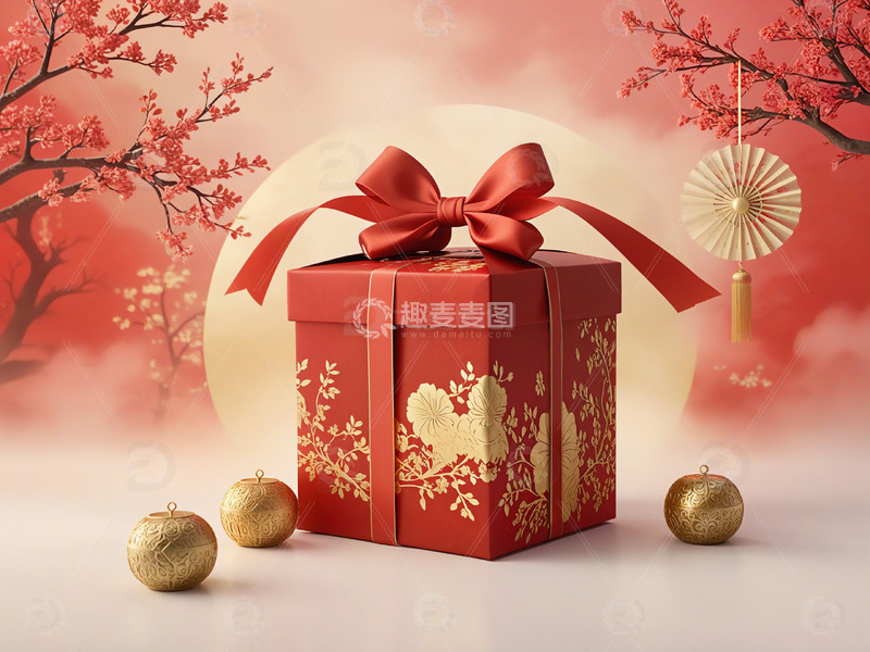 新年礼物红色礼盒节庆装饰场景12