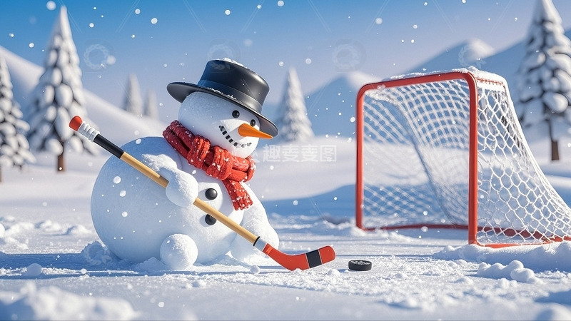 高清大图下载【趣麦麦图】雪地里的冰球雪人1