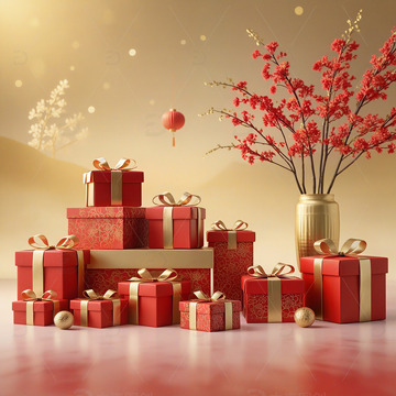 新年礼物红色礼盒节庆装饰场景20