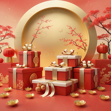 新年礼物红色礼盒节庆装饰场景16