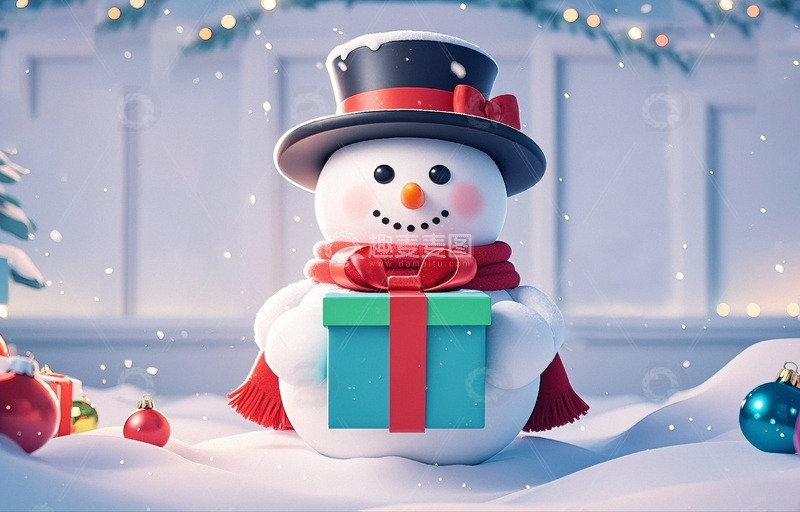 高清大图下载【趣麦麦图】圣诞雪人与礼物4