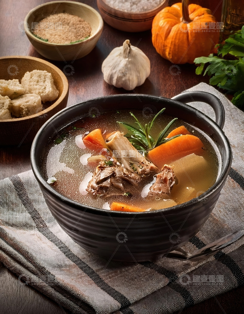 木纹桌面背景配菜调料饭店大骨汤高汤