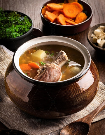 木纹背景俯拍大骨汤高汤