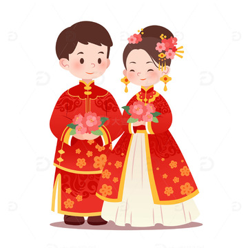 卡通中式婚礼唐装新婚夫妻婚庆