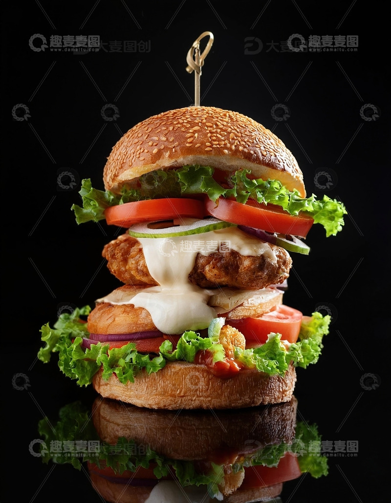高清大图下载【趣麦麦图】层层叠叠的美味：超级多层鸡肉汉堡2