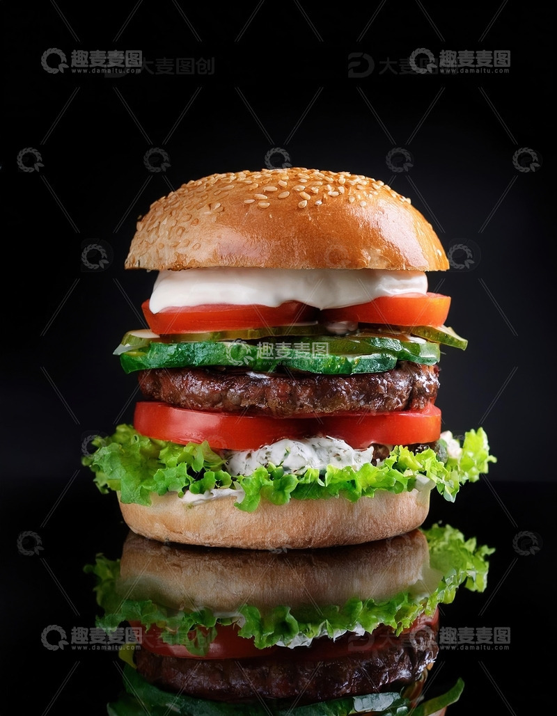 高清大图下载【趣麦麦图】层层叠叠的美味：超级多层牛肉汉堡4