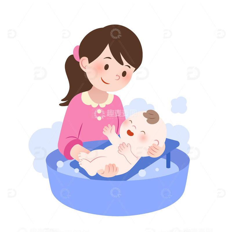 源文件下载【趣麦麦图】扁平风给宝宝洗澡育儿月嫂保姆