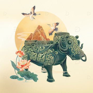 手绘青铜器国风