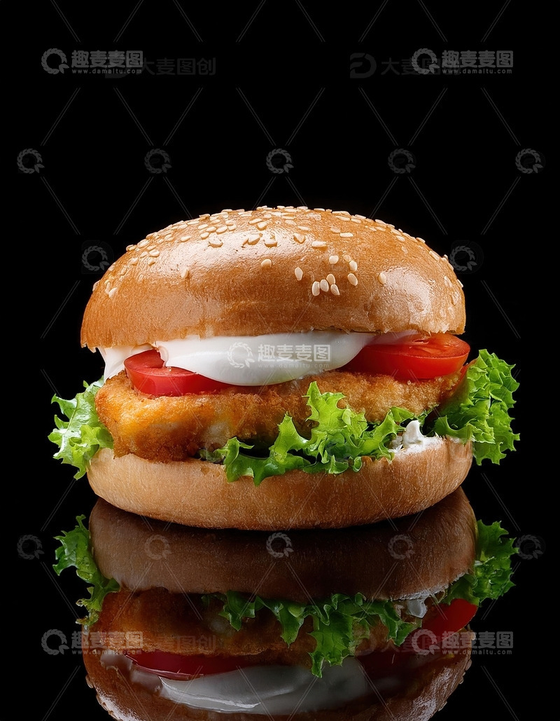 高清大图下载【趣麦麦图】层层叠叠的美味：超级多层鸡肉汉堡3