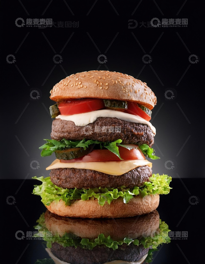 高清大图下载【趣麦麦图】层层叠叠的美味：超级多层牛肉汉堡1