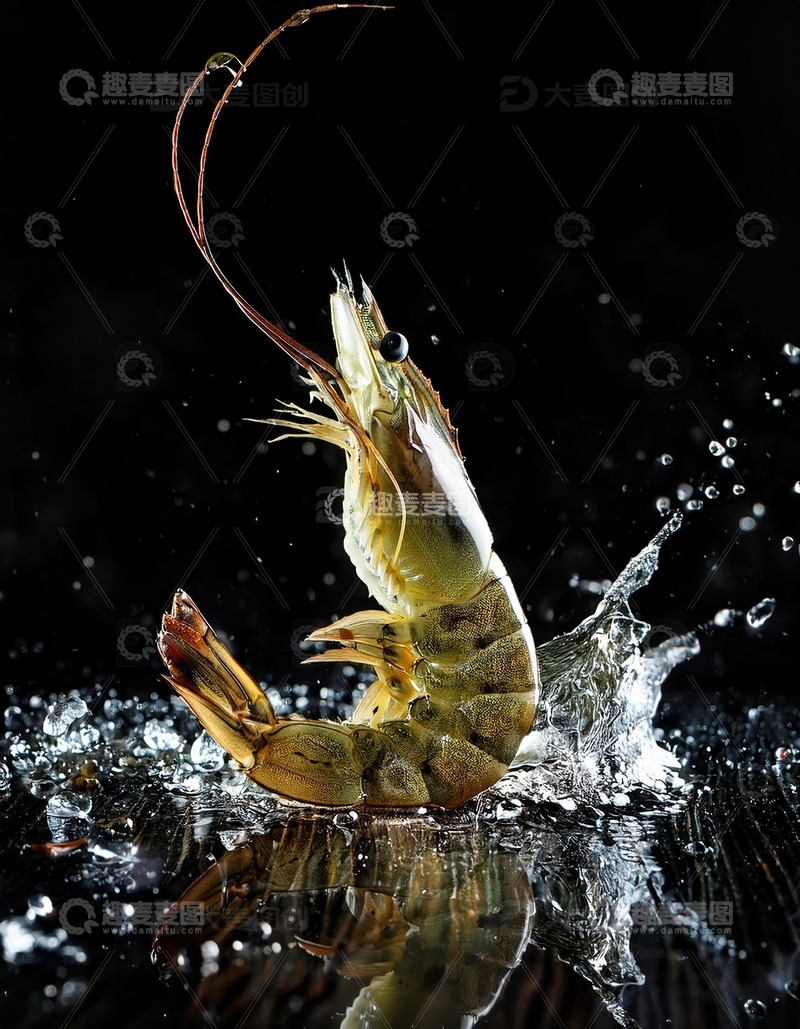 高清大图下载【趣麦麦图】水珠溅射跳动的基围虾