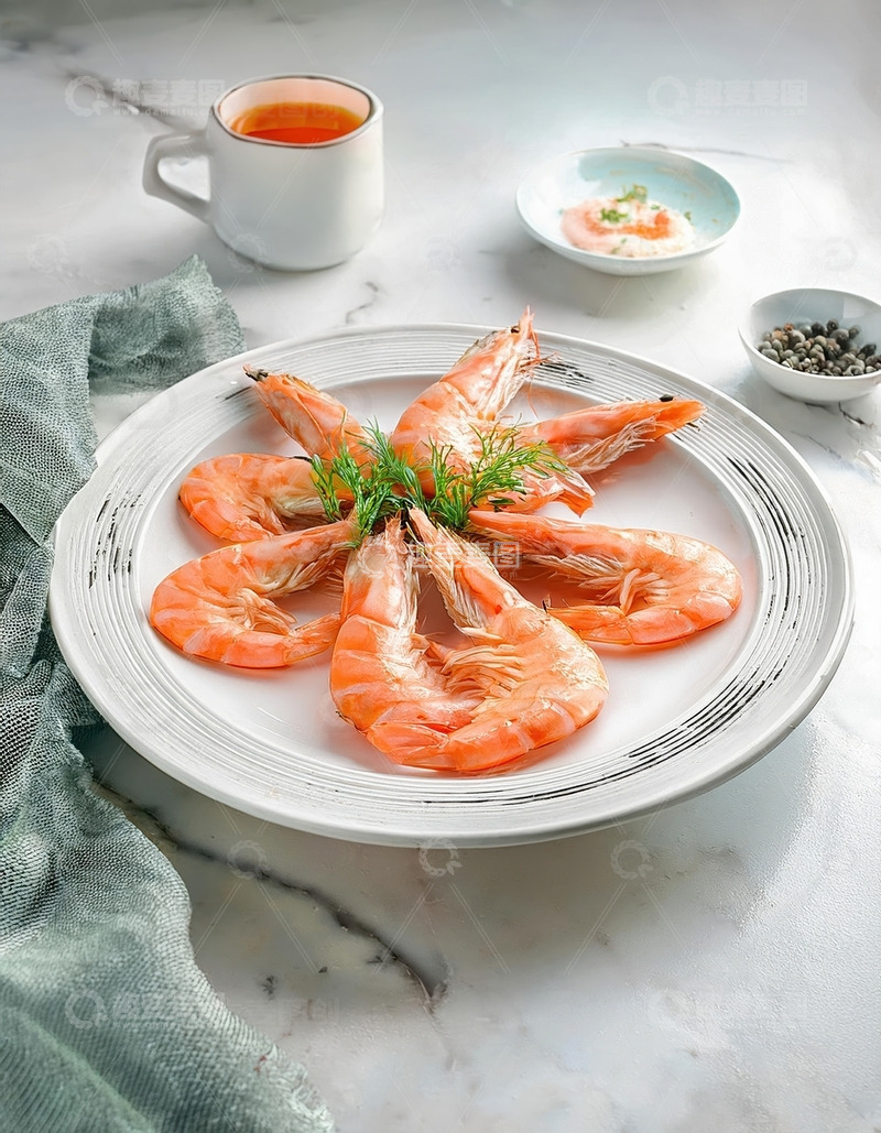 高清大图下载【趣麦麦图】清新美味：白灼虾的简约艺术