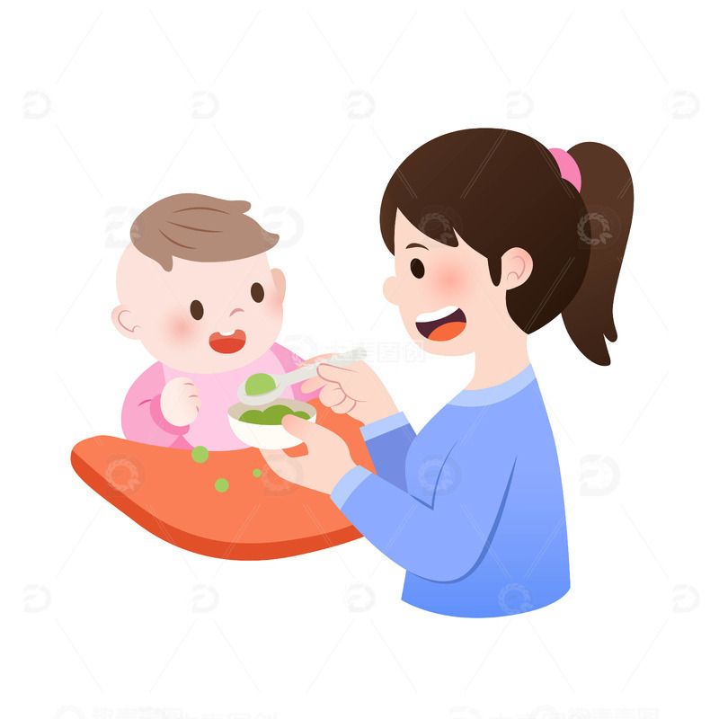 源文件下载【趣麦麦图】妈妈给宝宝喂饭育婴保姆月嫂家政