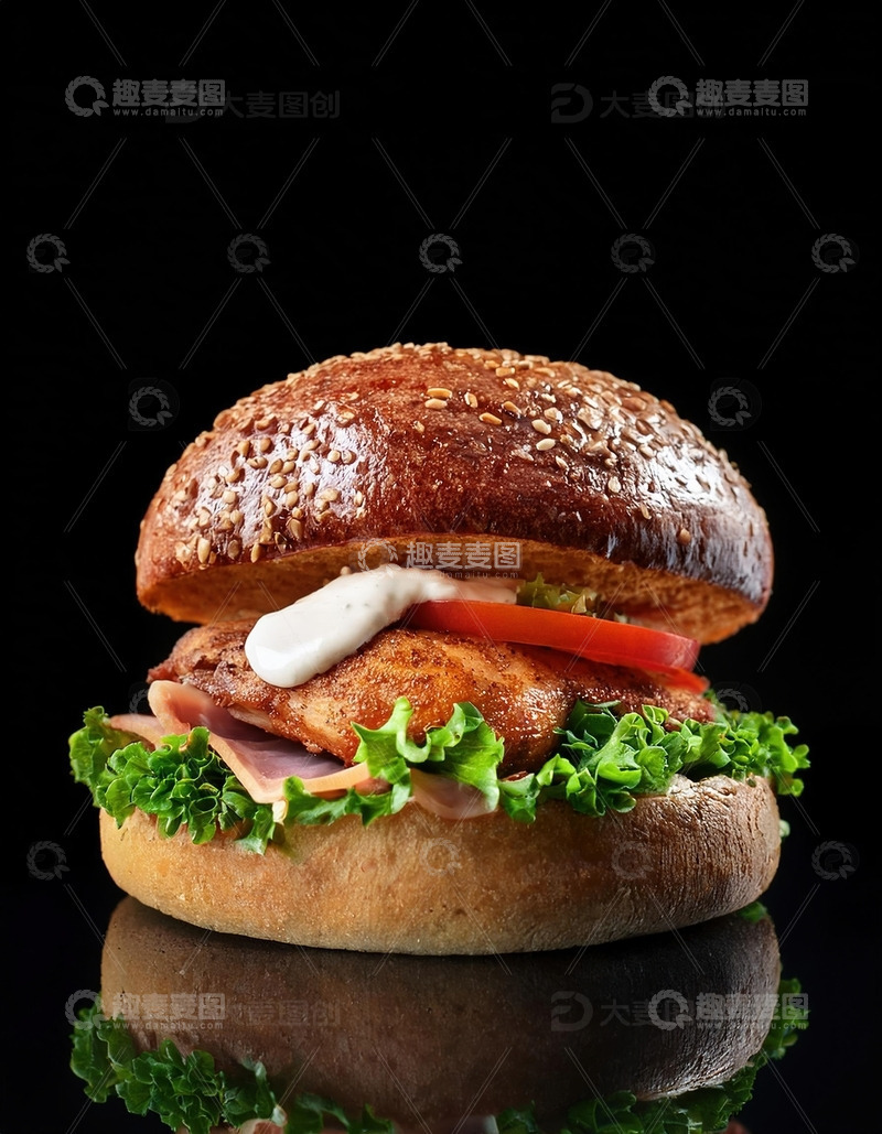 高清大图下载【趣麦麦图】层层叠叠的美味：超级多层鸡肉汉堡