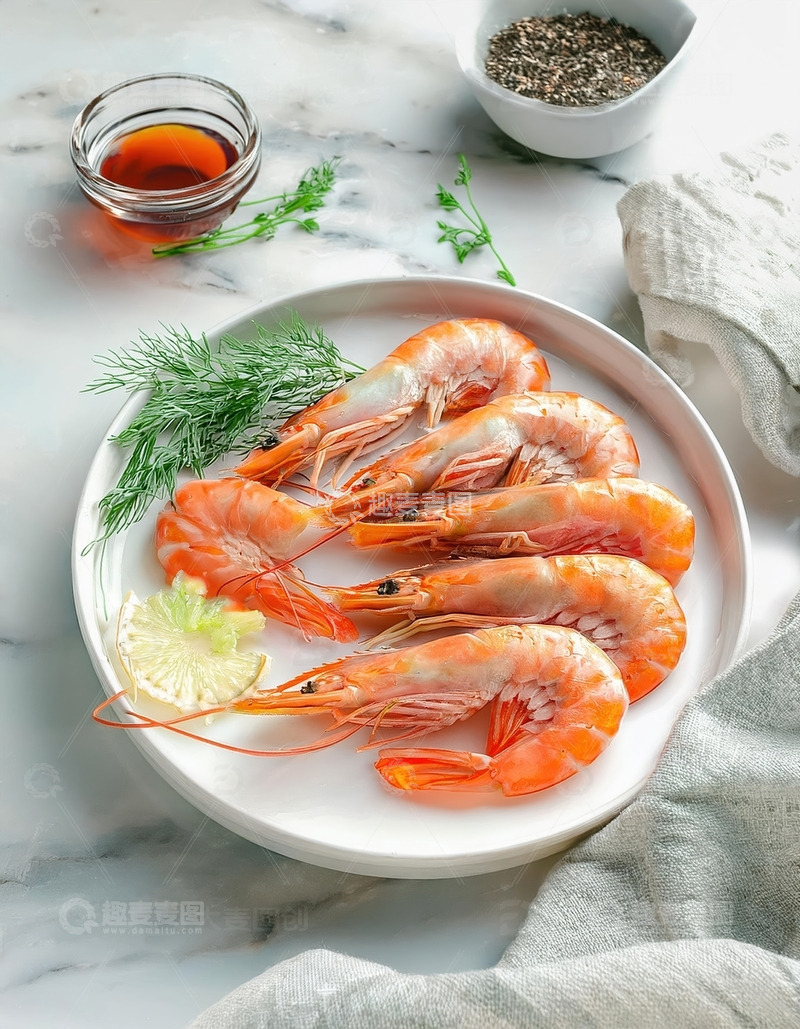 高清大图下载【趣麦麦图】清新美味：白灼虾的简约艺术1