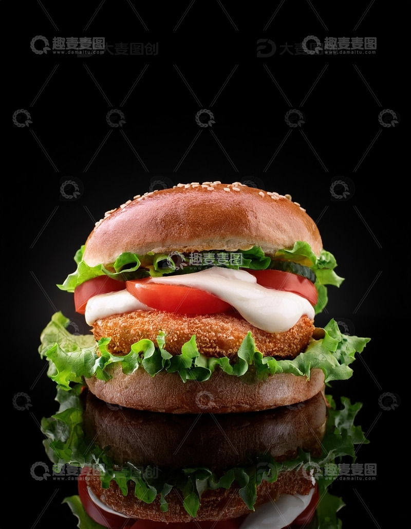 高清大图下载【趣麦麦图】层层叠叠的美味：超级多层鸡肉汉堡1