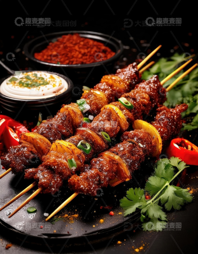 高清大图下载【趣麦麦图】炭火烤肉串 - 肉香四溢的烧烤盛宴