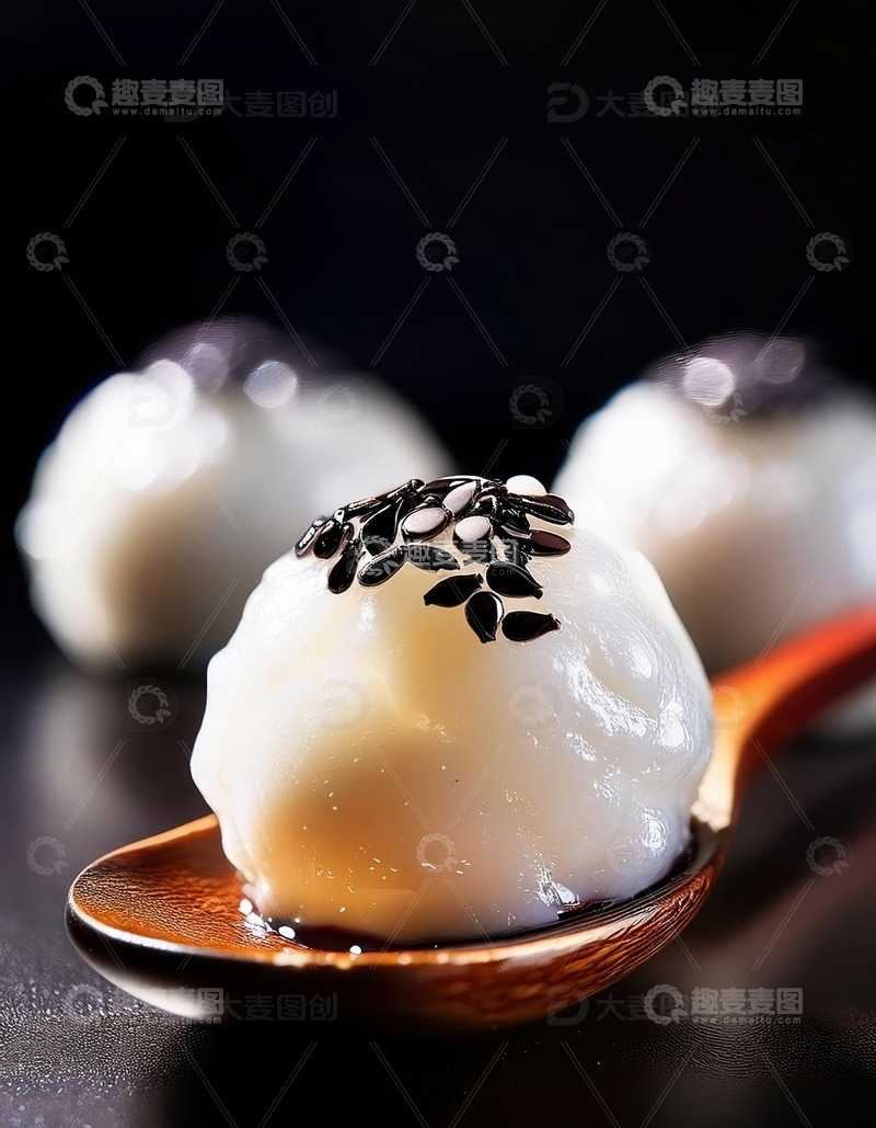 高清大图下载【趣麦麦图】经典中式甜点 - 黑芝麻汤圆的诱惑
