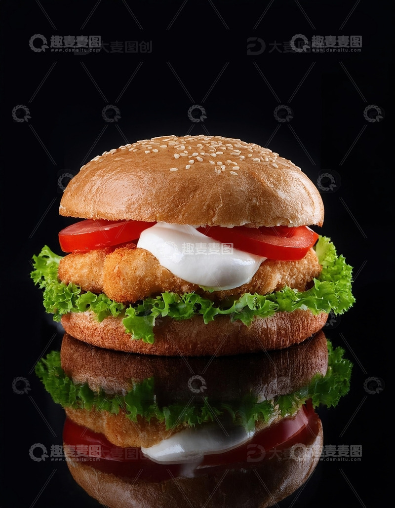 高清大图下载【趣麦麦图】层层叠叠的美味：超级多层鸡肉汉堡4