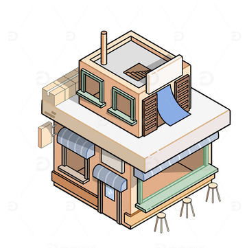 2.5d奶茶店建筑可爱清新免扣元素