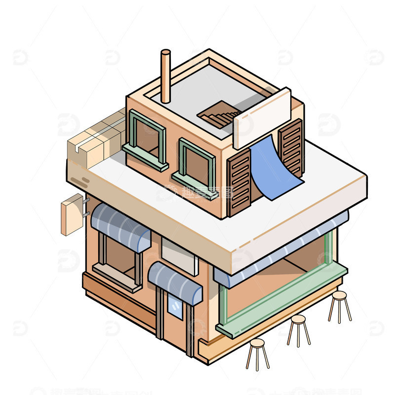 2.5d奶茶店建筑可爱清新免扣元素