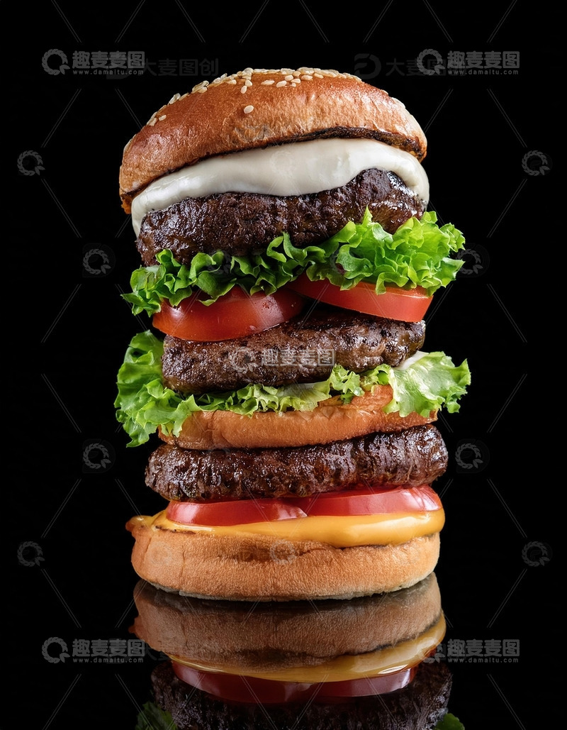 高清大图下载【趣麦麦图】层层叠叠的美味：超级多层牛肉汉堡7