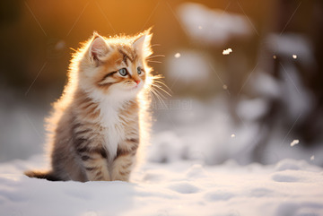 坐在雪地里的小猫咪