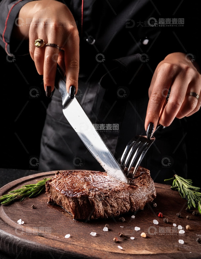 高清大图下载【趣麦麦图】专业厨师的牛排切割艺术4