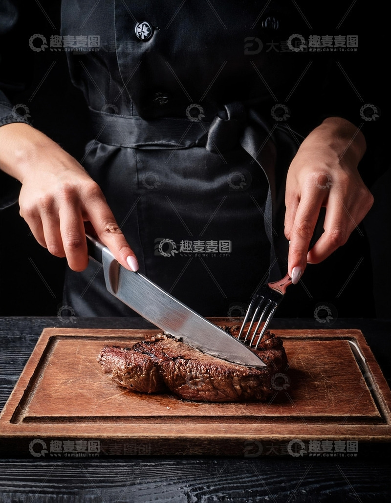 高清大图下载【趣麦麦图】专业厨师的牛排切割艺术3