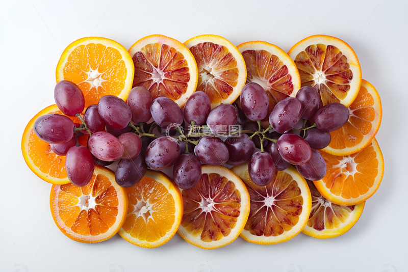 高清大图下载【趣麦麦图】橙子片和紫色的葡萄