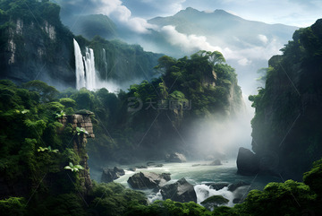 山林里的瀑布自然风景