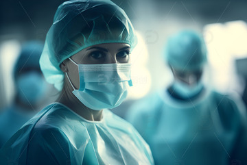 手术室内带着口罩的医生