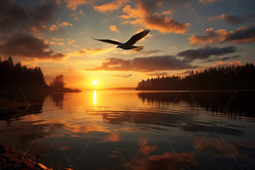 孤鹜湖水和夕阳