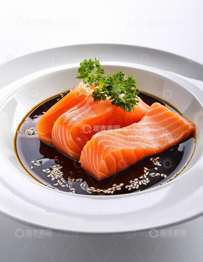 高清大图下载【趣麦麦图】西餐厅餐桌上的三文鱼1