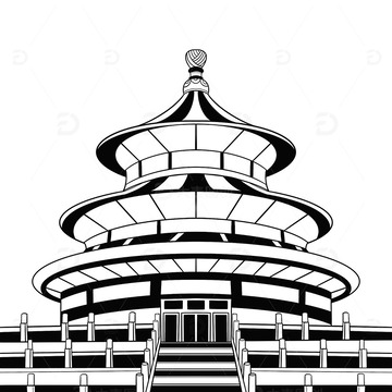 中国北京地标建筑故宫祈年殿古代建筑线稿2