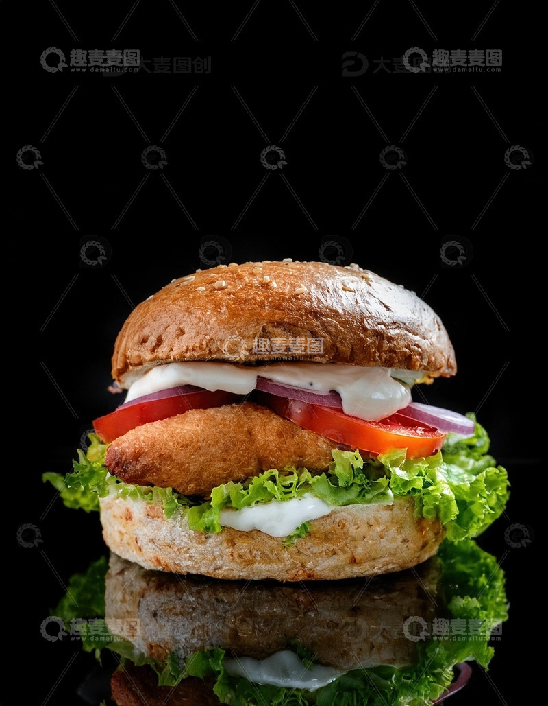 高清大图下载【趣麦麦图】层层叠叠的美味：超级多层鸡肉汉堡5
