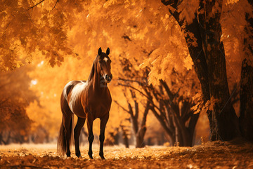 秋季树林里的骏马