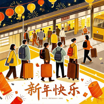 春运人物场景插画1