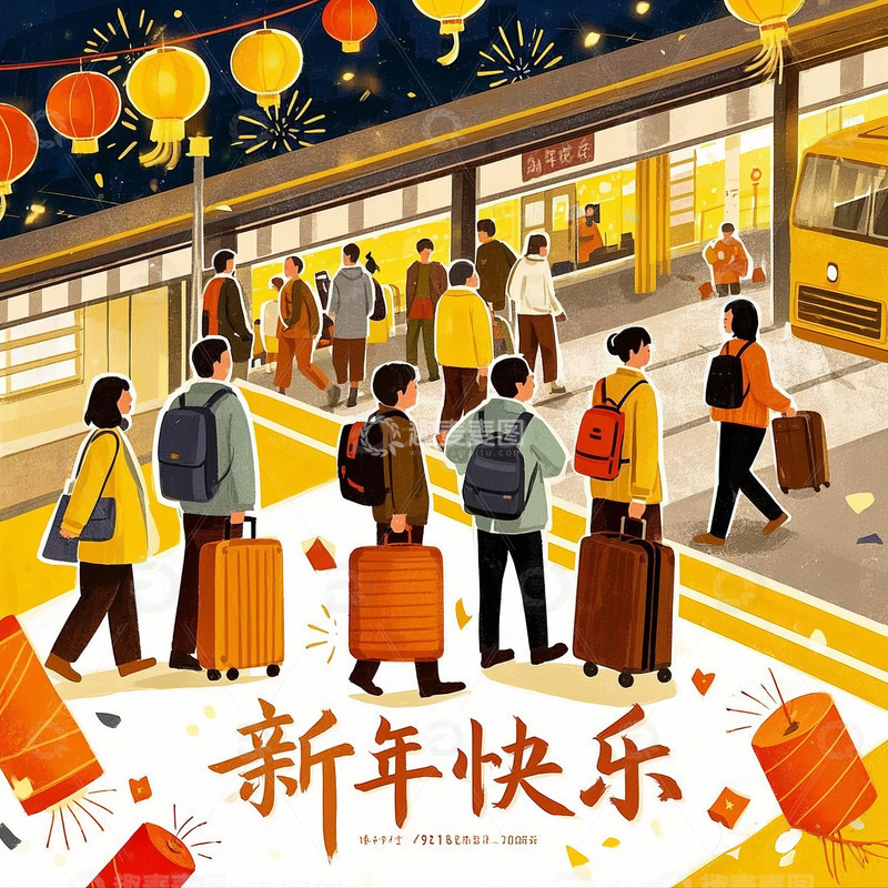 春运人物场景插画1