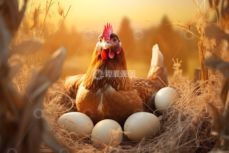 高清大图下载【趣麦麦图】-孵蛋的一只母鸡