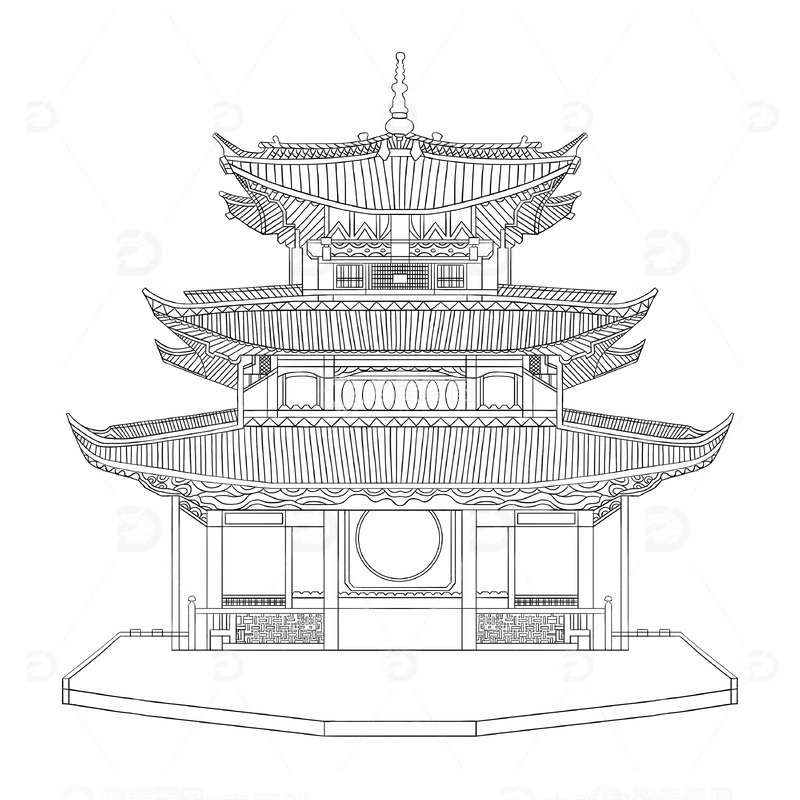 源文件下载【趣麦麦图】-古代建筑线条