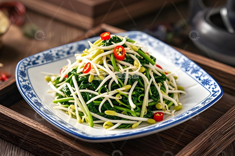 高清大图下载【趣麦麦图】豆芽拌菠菜美食摄影
