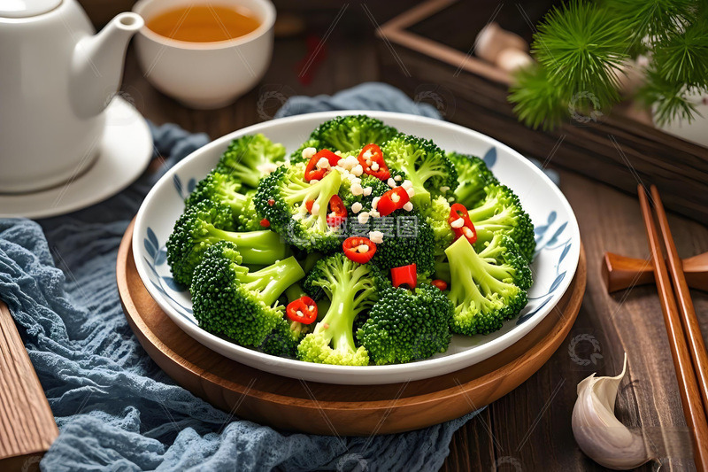 高清大图下载【趣麦麦图】美食摄影凉拌西兰花