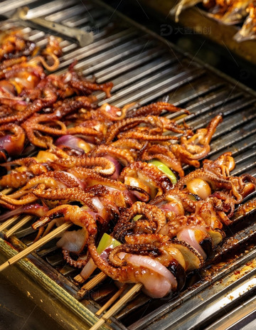 烤鱿鱼-烧烤美食摄影11