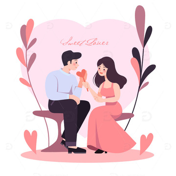 扁平风坐着约会的恋爱中情侣人物插画