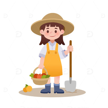  扁平风女性农夫果农农民劳动者人物矢量插画1