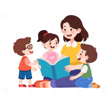 扁平风老师给学生讲故事小学课堂人物矢量插画