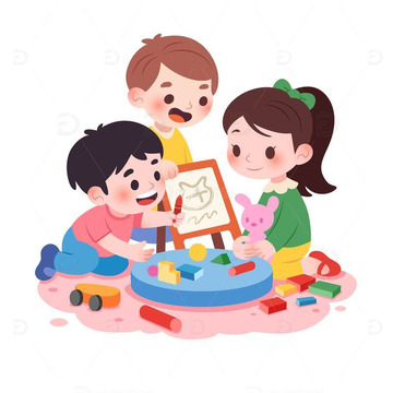 扁平风幼儿孩子玩游戏亲子儿童人物矢量插画