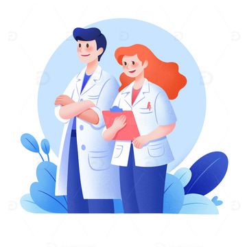 扁平风医院男医生护士医疗人物元素手绘