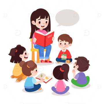 扁平风幼儿园老师课堂讲故事幼教人物矢量插画